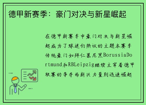 德甲新赛季：豪门对决与新星崛起