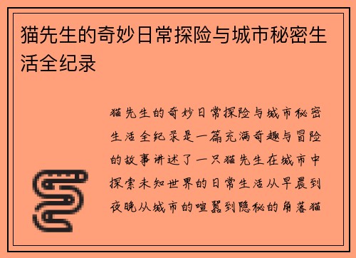 猫先生的奇妙日常探险与城市秘密生活全纪录
