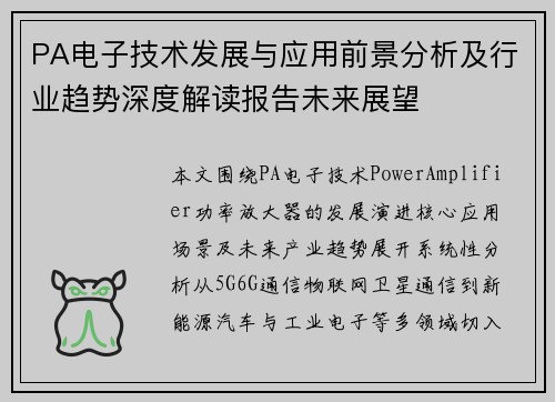 PA电子技术发展与应用前景分析及行业趋势深度解读报告未来展望