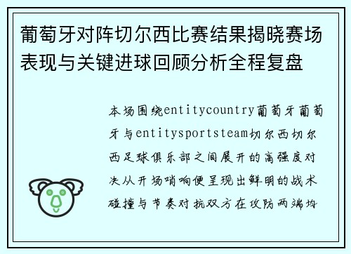 葡萄牙对阵切尔西比赛结果揭晓赛场表现与关键进球回顾分析全程复盘
